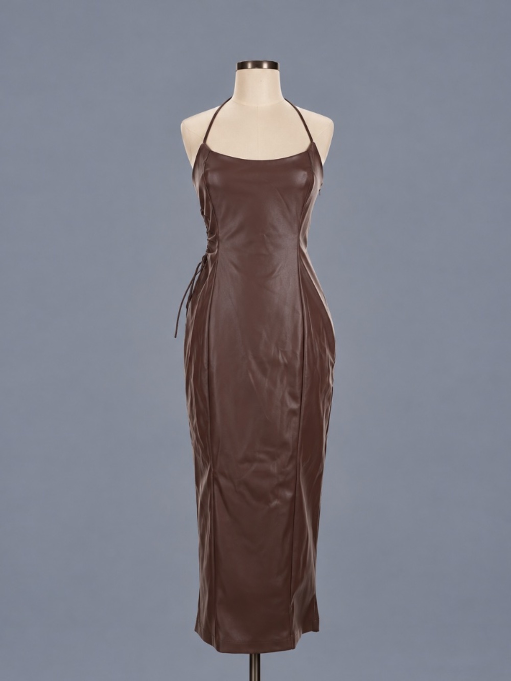 Meshki Chocolate Brown Faux Leather Midi Dress โ Size M